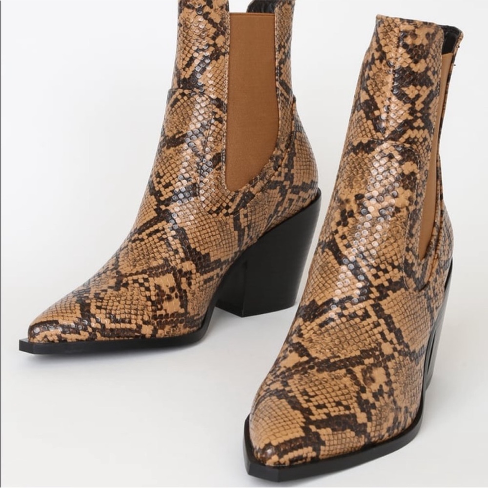 Raid Alyson Brown Snake Pointed Toe Mid Calf Boots